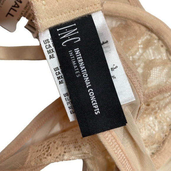 INC Intimates Underwire Lace Bra & Lace Trim Mesh Brief Underwear Almond Latte S - Picture 7 of 14
